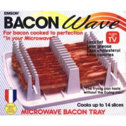 Bacon Wave, $11.95, Bacon cooked to perfection in your microwave, for the frying pan taste without the frying pan, or the grease! Make bacon healthier